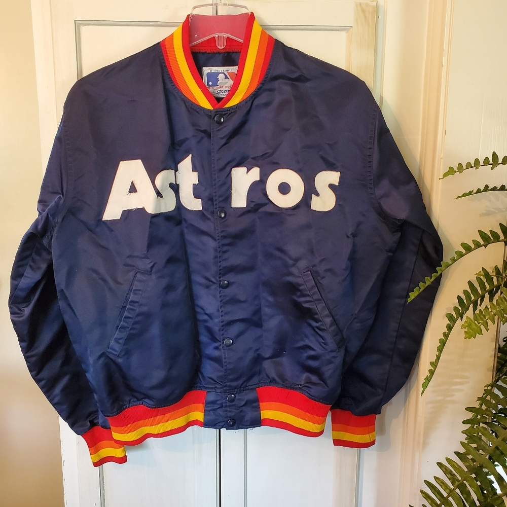 Vtg Rare MLB Houston Astros Starter Satin Bomber Jacket Mens XL READ